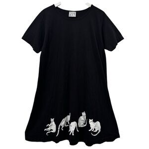 Michigan Rag Co. T Shirt Dress Black With Cat Print Y2k Loungewear ONE SIZE EUC